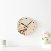 Muis met paraplu sinaasappel blauw roze bruin papi ronde klok (Huis)