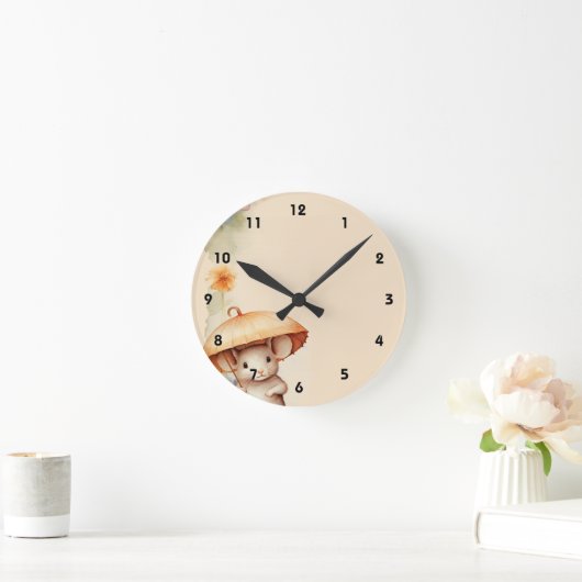 Muis met paraplu sinaasappel blauw roze bruin papi ronde klok (Huis)