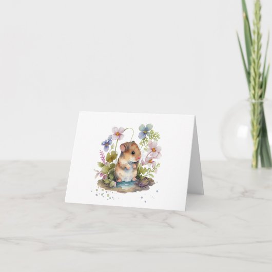 Muis met plas en bloemen BLANK Kaart (Voorkant)