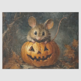Muis met pompoen voor decoupage, leuk voor Hallowe Tissuepapier