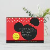 Muis met rode strik - Uitnodiging voor een feestje (Staand voorkant)