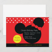 Muis met rode strik - Uitnodiging voor een feestje (Voorkant / Achterkant)