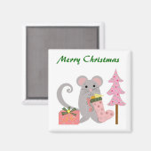 Muis met roze kerstsok magneet (Voorkant / Achterkant)