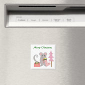 Muis met roze kerstsok magneet (Insitu (Vaatwasser))