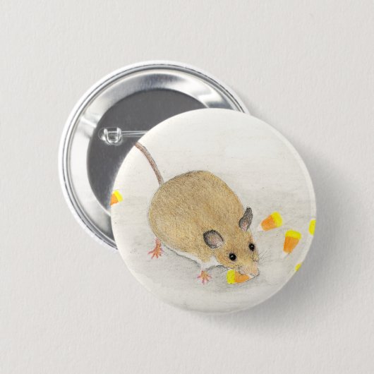 Muis met snoepkernen ronde button 5,7 cm (Voorkant /achterkant)
