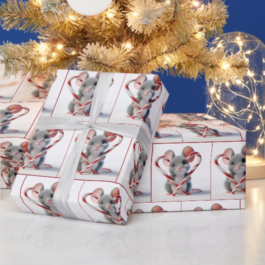 Muis met snoepriet hart cadeaupapier (Feestdagen)