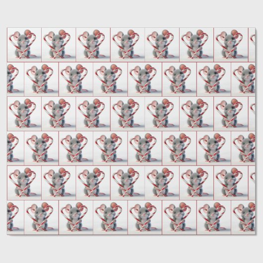 Muis met snoepriet hart cadeaupapier (Vlak)