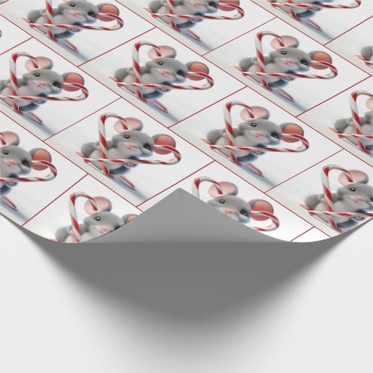 Muis met snoepriet hart cadeaupapier (Hoek)