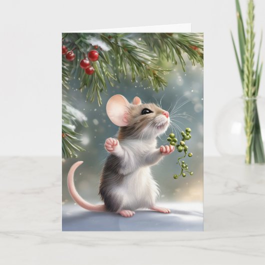Muis met takje van Mistletoe Feestdagen Kaart (Voorkant)