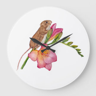 Muis met waterverf bloemendesign | Freesia Bloei Grote Klok