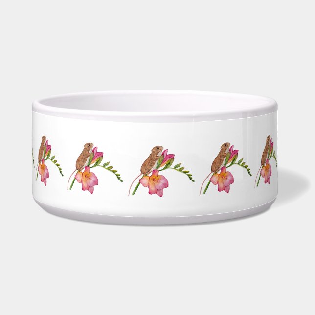 Muis met waterverf bloemendesign voerbakje (Voorkant)