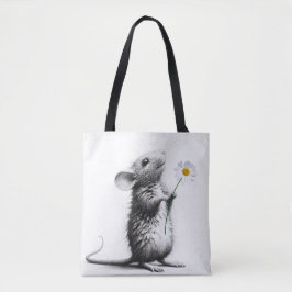 Muis met witte madeliefje tote bag