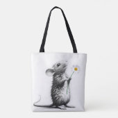 Muis met witte madeliefje tote bag (Achterkant)