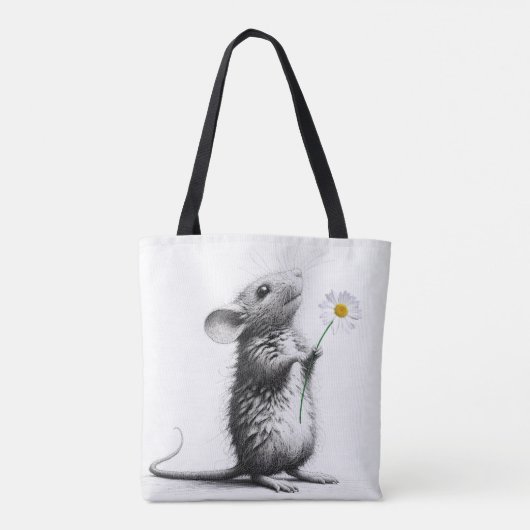 Muis met witte madeliefje tote bag (Achterkant)