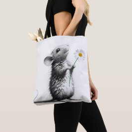 Muis met witte madeliefje tote bag
