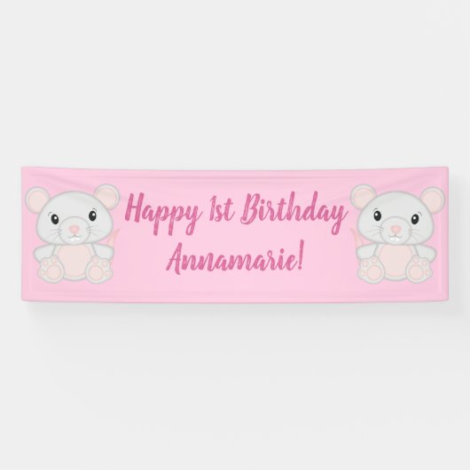 Muis Mice Birthday Party Pink Spandoek (Horizontaal)