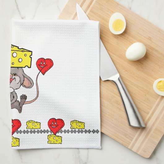 Muis Mice Cheese Red Hearts Kitchen Handdoeken (Quarter Fold)