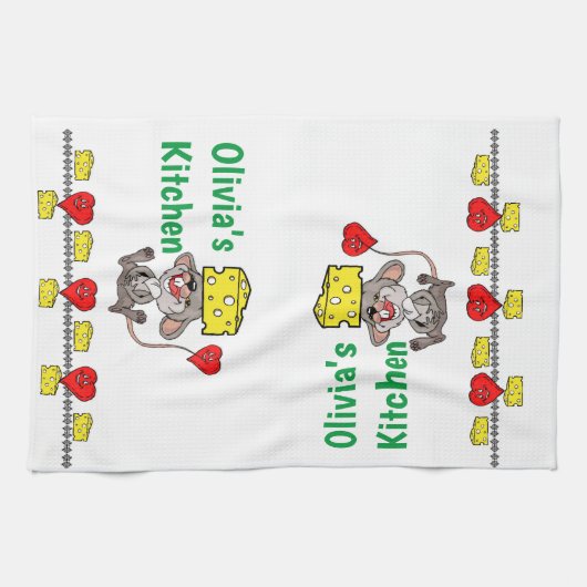 Muis Mice Cheese Red Hearts Kitchen Handdoeken (Horizontaal)