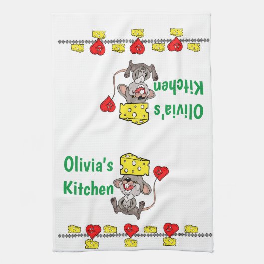 Muis Mice Cheese Red Hearts Kitchen Handdoeken (Verticaal)