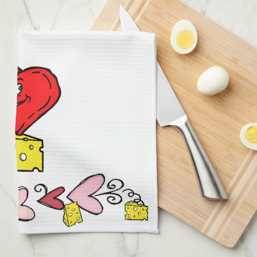 Muis Mice Cheese Red Hearts Kitchen Handdoeken (Quarter Fold)