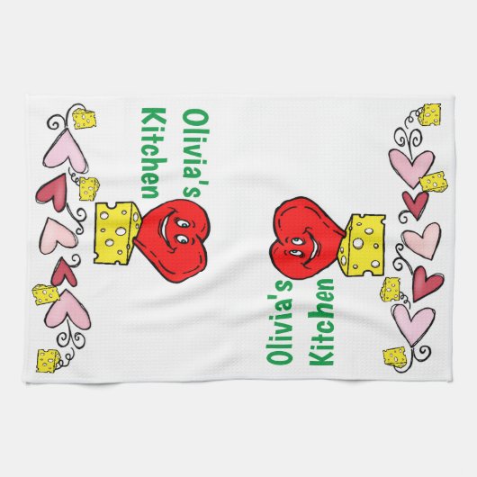 Muis Mice Cheese Red Hearts Kitchen Handdoeken (Horizontaal)