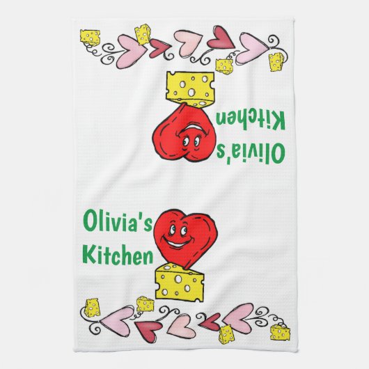 Muis Mice Cheese Red Hearts Kitchen Handdoeken (Verticaal)