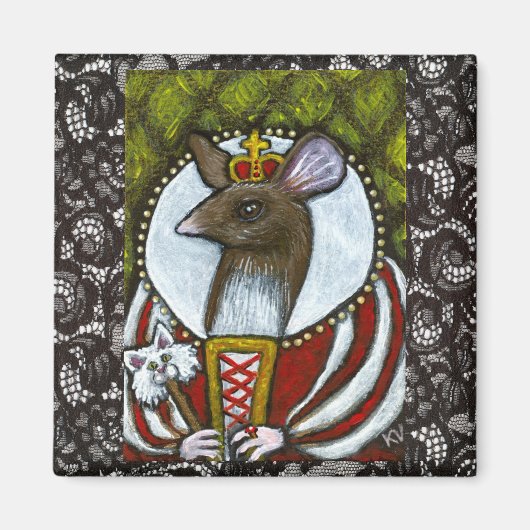 Muis of Rat Koningin met kat Magneet (Voorkant)