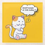 Muis of vis? – grappig huisdier – Deep Thinking Ca Glazen Onderzetter (Voorkant)