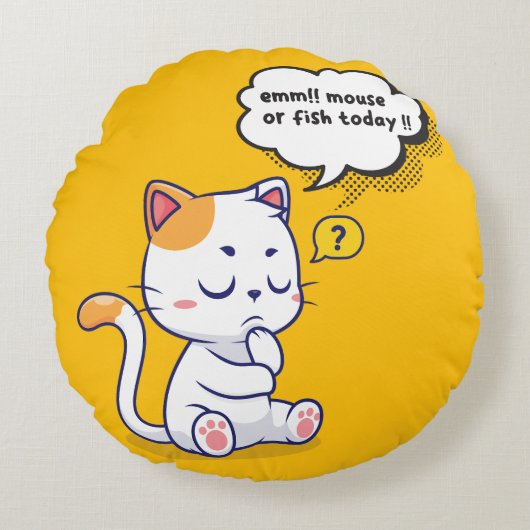 Muis of vis? – grappig huisdier – Deep Thinking Ca Rond Kussen (Voorkant)