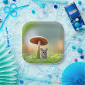 Muis onder een paddenstoel papieren bordje (Feest)