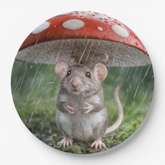 Muis onder een paddenstoel papieren bordje (Voorkant)