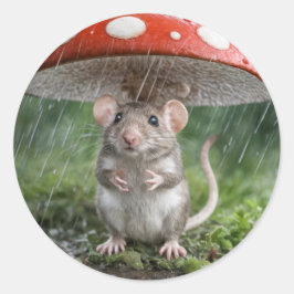 Muis onder een paddenstoel ronde sticker