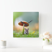 Muis onder een paddenstoel vierkante klok (Huis)