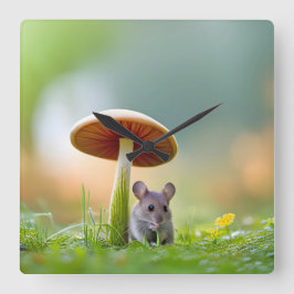 Muis onder een paddenstoel vierkante klok