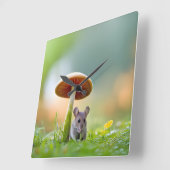 Muis onder een paddenstoel vierkante klok (Hoek)