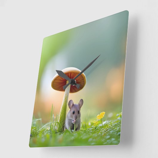 Muis onder een paddenstoel vierkante klok (Hoek)