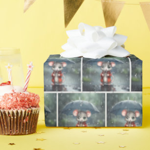 Muis onder een paraplu cadeaupapier