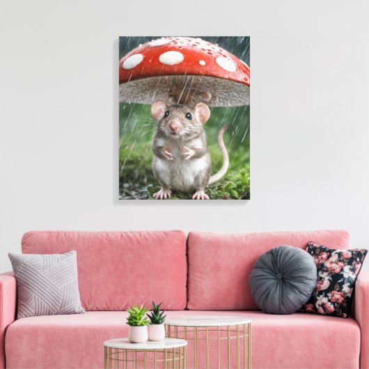 Muis onder een polka dot paddenstoel canvas afdruk (Insitu (Woonkamer))