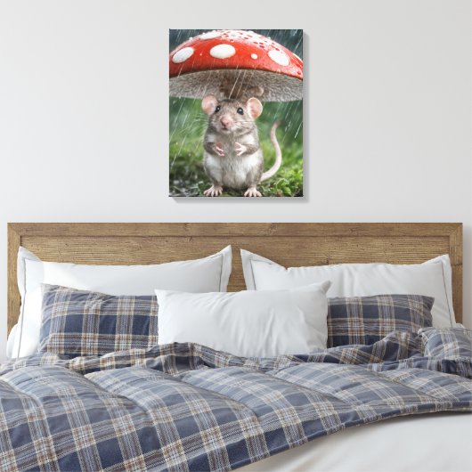 Muis onder een polka dot paddenstoel canvas afdruk (Insitu (Slaapkamer))