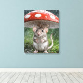 Muis onder een polka dot paddenstoel canvas afdruk (Insitu (Houten vloer))