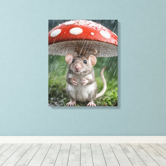 Muis onder een polka dot paddenstoel canvas afdruk (Insitu (Houten vloer))