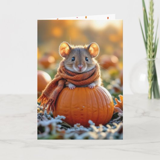Muis op een herfstpompoen kaart (Voorkant)