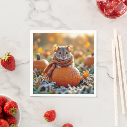 Muis op een herfstpompoen servet (Insitu)