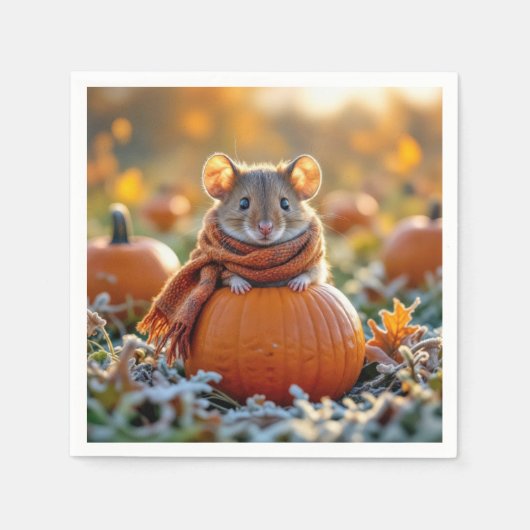 Muis op een herfstpompoen servet (Voorkant)
