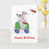 Muis op een Schaats Scooter Verjaardag Kaart (Gele Bloem)