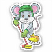 Muis op Ice hockey met Hockey stick Sticker (Voorkant)