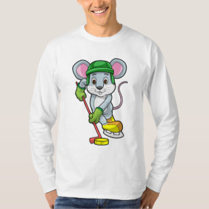 Muis op Ice hockey met Hockey stick T-shirt