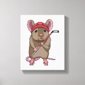 Muis op Ice hockey met ijshockeystick Canvas Afdruk (Voorkant)