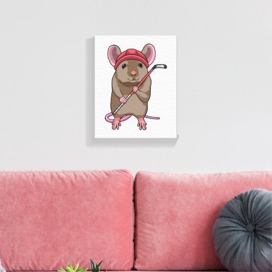 Muis op Ice hockey met ijshockeystick Canvas Afdruk (Insitu (Woonkamer))