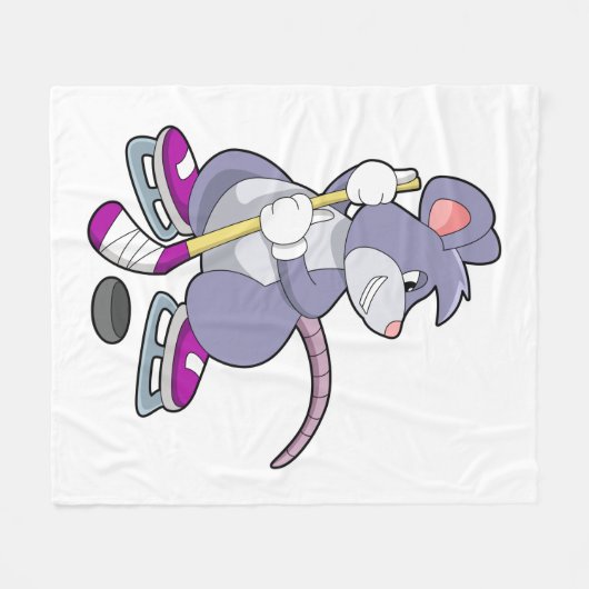 Muis op Ice hockey met ijshockeystick Fleece Deken (Voorkant (Horizontaal))